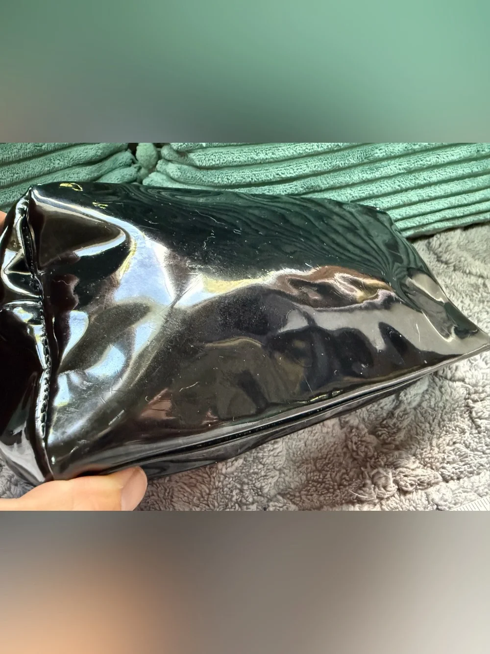 Glossy Black Patent Cosmetic bag with Floral Accent-Lancôme